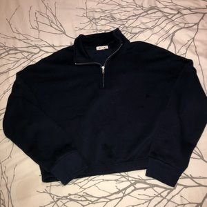 Garage Navy Blue Collared Zip Hoodie